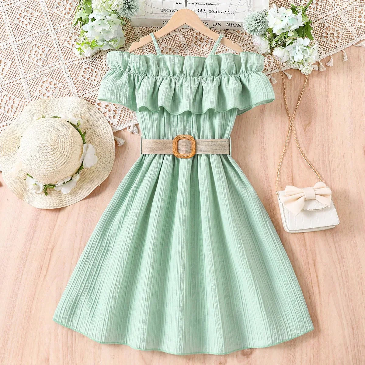 Dresses One-line Shoulder Strap Patchwork Lace Dress