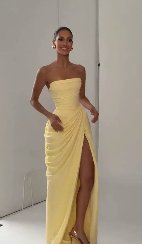 Solid Pleated Strapless Women's Dress Backless Off-shoulder
