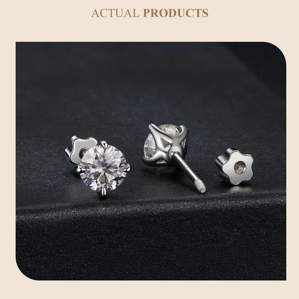 Classic Moissanite Earrings, 925 Silver Brilliant 4 Prongs Round Cut