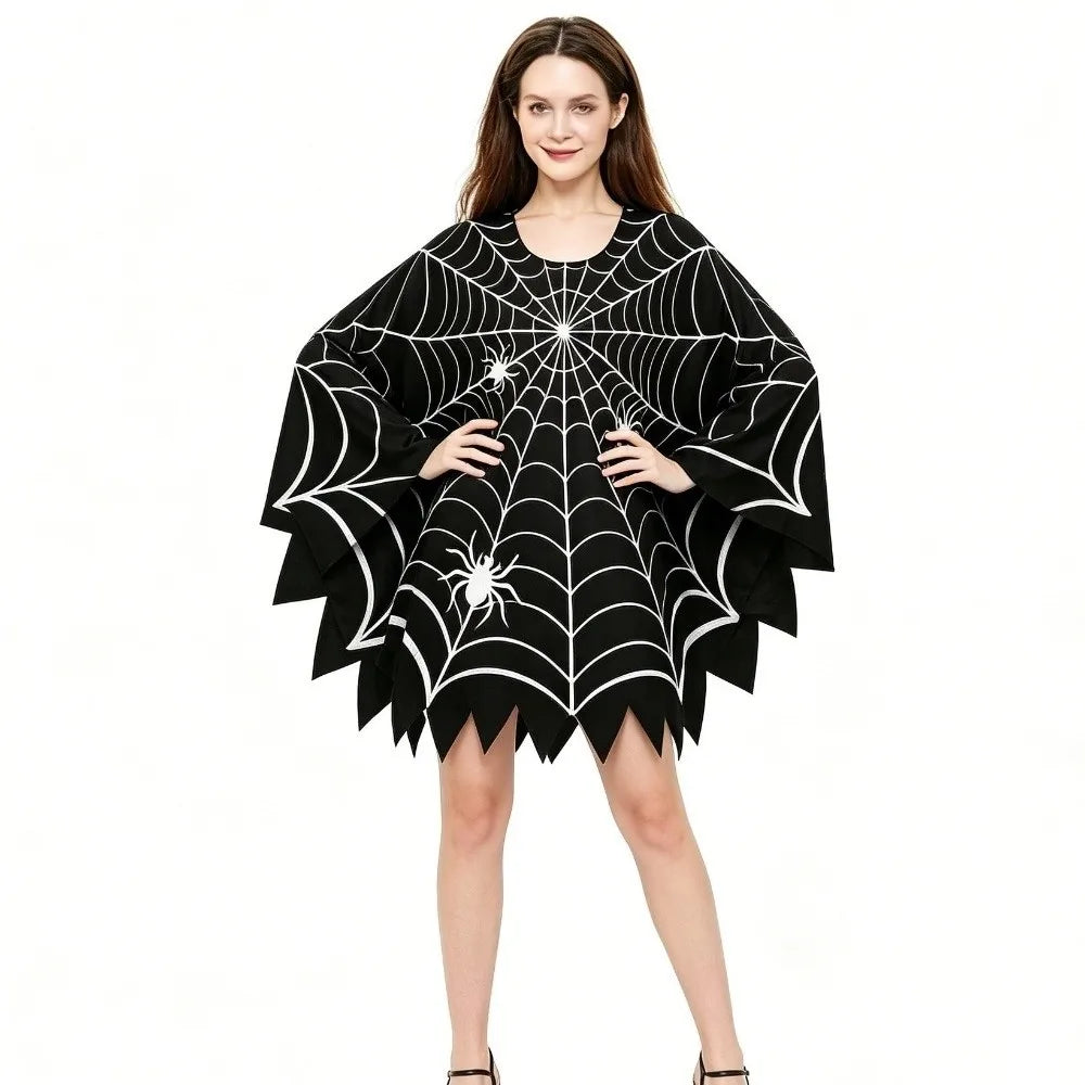 Cosplay Costume Scary Halloween Spider Web Cloak Creepy Black Shawl Poncho Cape Cosplay Party Costume Carnival Costume
