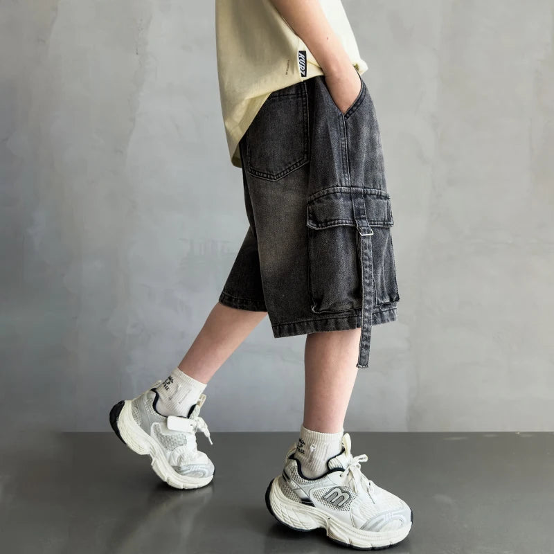 Black Denim Cargo Shorts