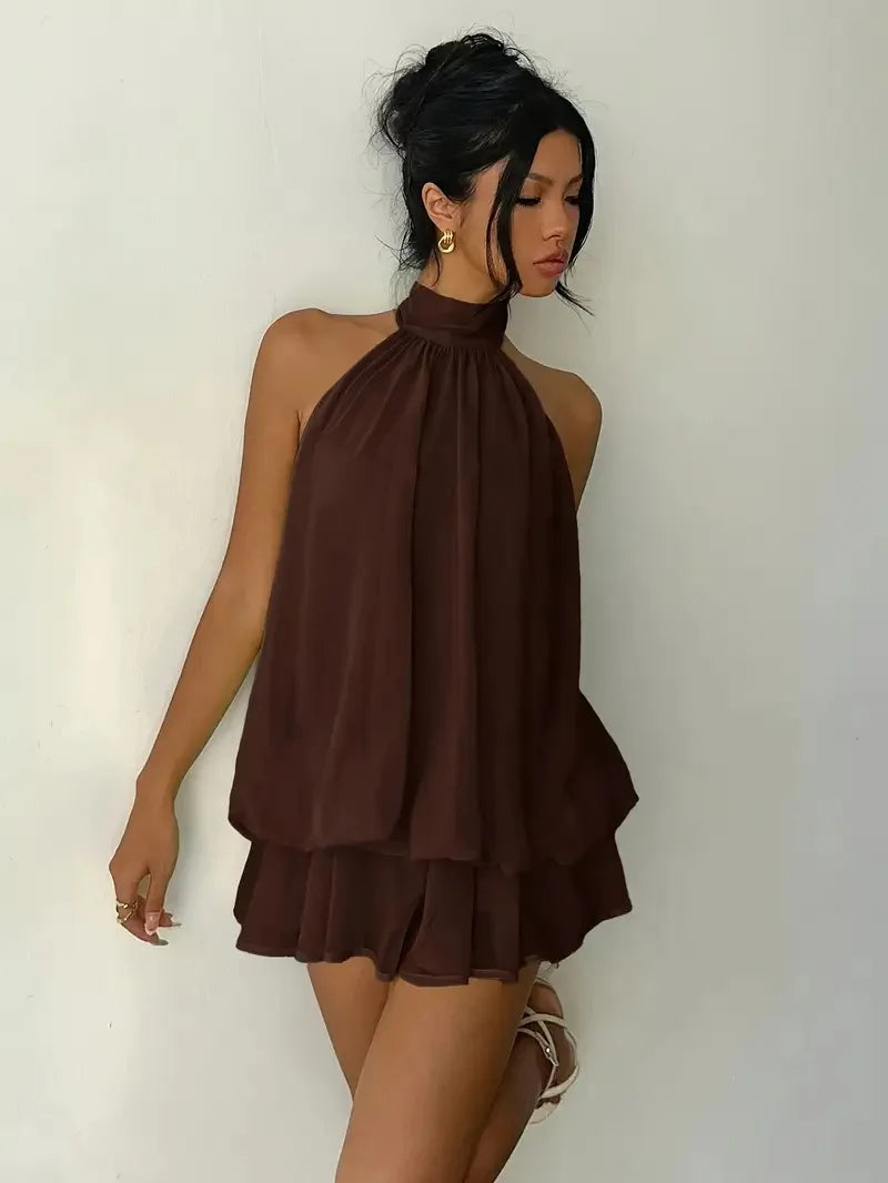 Halter Neck Backless Tie Mini Dress