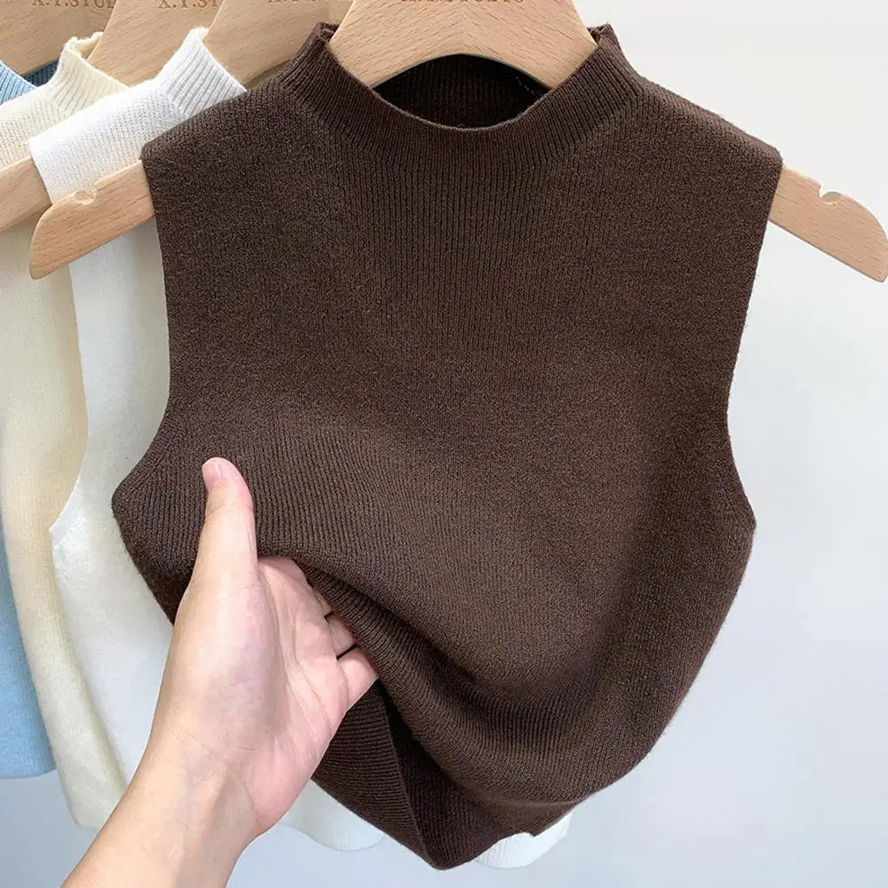 Vest Tank Top Half-turtleneck Knitt Cropped Camisole