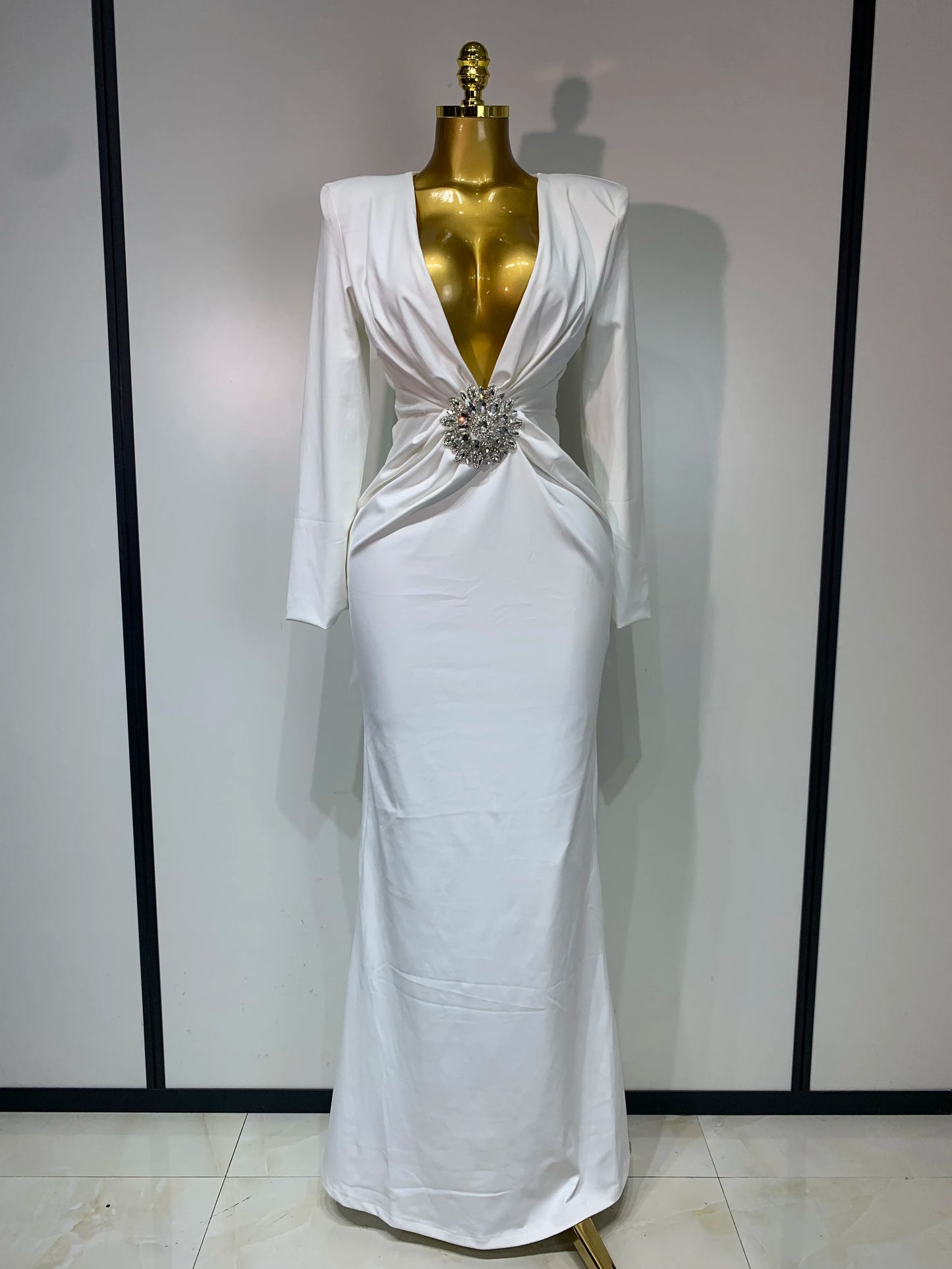 Long Sleeve Deep V-Neck Bodycon Long Dress