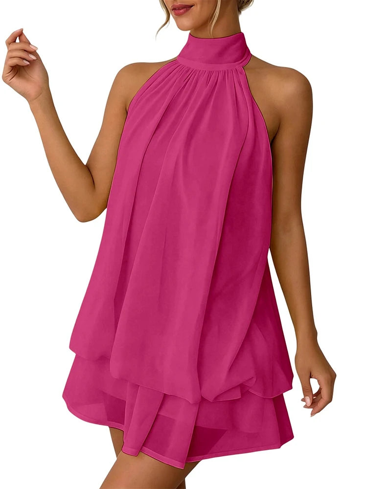 Halter Neck Backless Tie Mini Dress