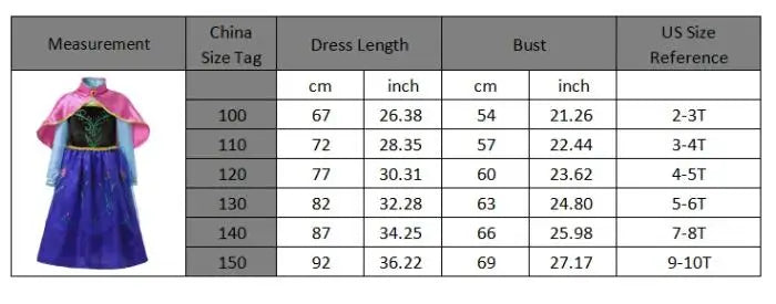 Elsa Anna Snow Queen Dress for Girls Princess Costume Birthday Halloween Christmas Carnival Outfit Kids Cosplay 2-8Y Vestido