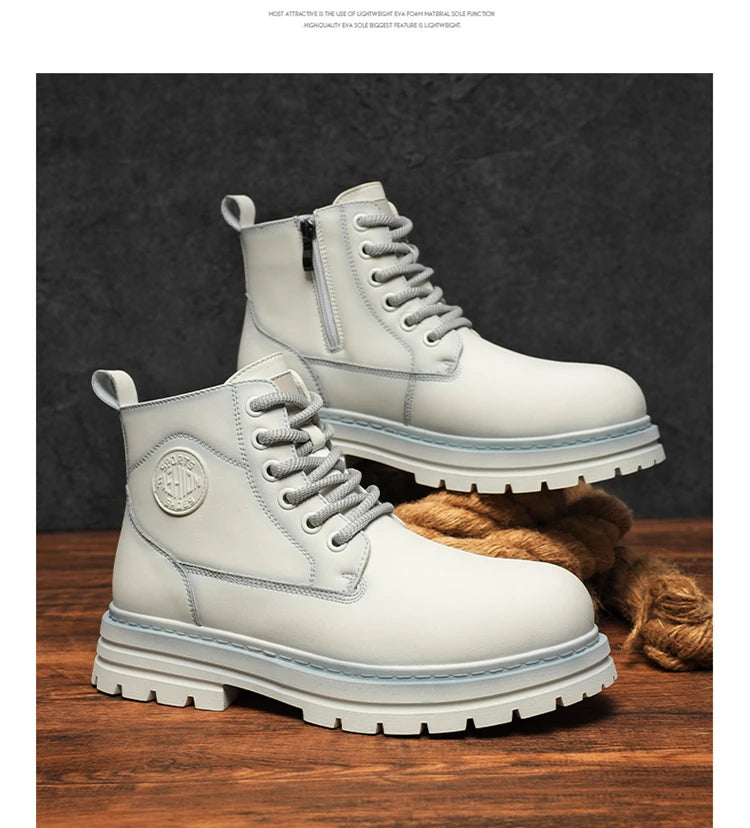 New autumn and winter men's boots rain boots high-top fashion side zipper motorcycle boots men's outdoor warm booties lacing 46