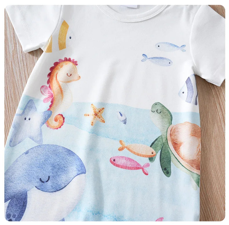 Newborn Clothing Cute Cartoon Marine Animal Print Comfortable And Soft 0-18 Boys And Girls Summer Short Sleeved Baby Jumpsuit