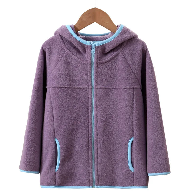 Children's Fleece Jacket Autumn Winter Casual Warm Teen Boys Girls Hooded Outerwear Anti-Static Windproof Cozy Kids Tops Clothes