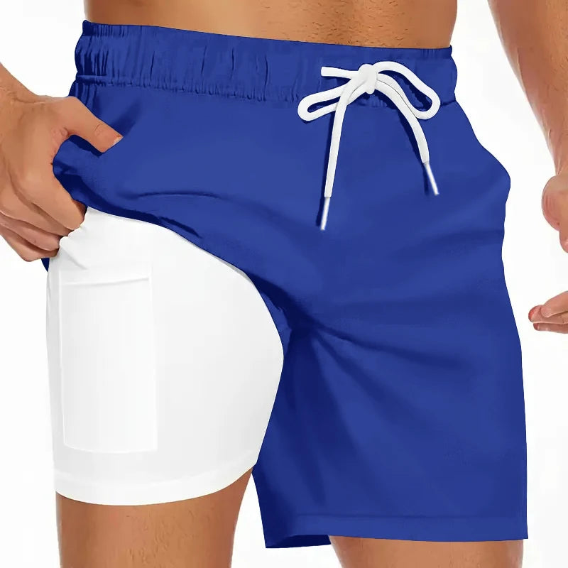 Mens Swim Trunks with Compression Liner Phone Pocket