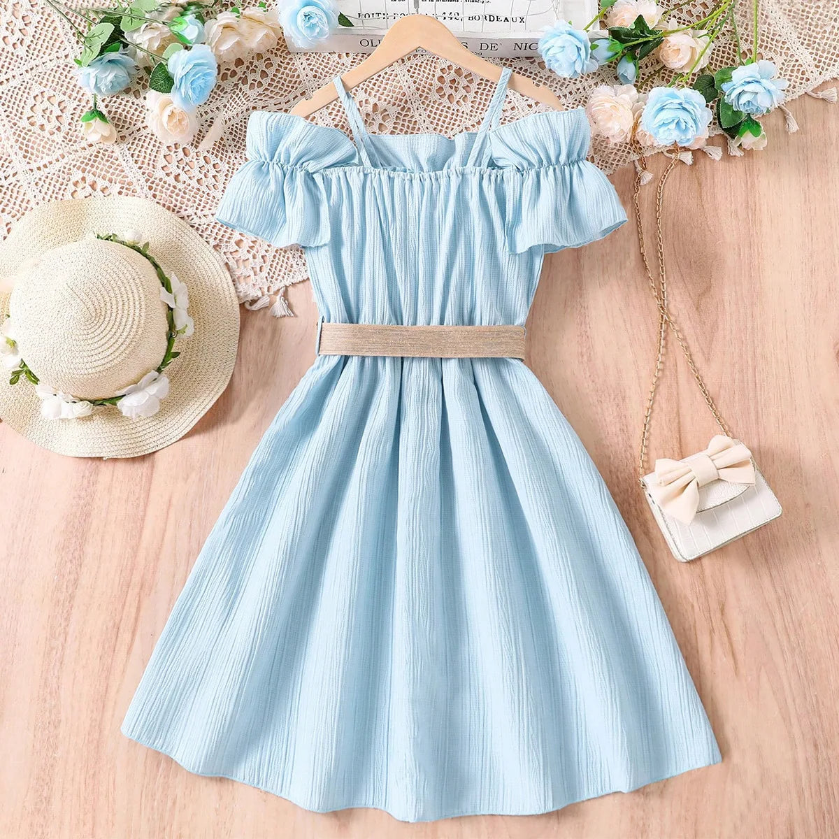 Dresses One-line Shoulder Strap Patchwork Lace Dress