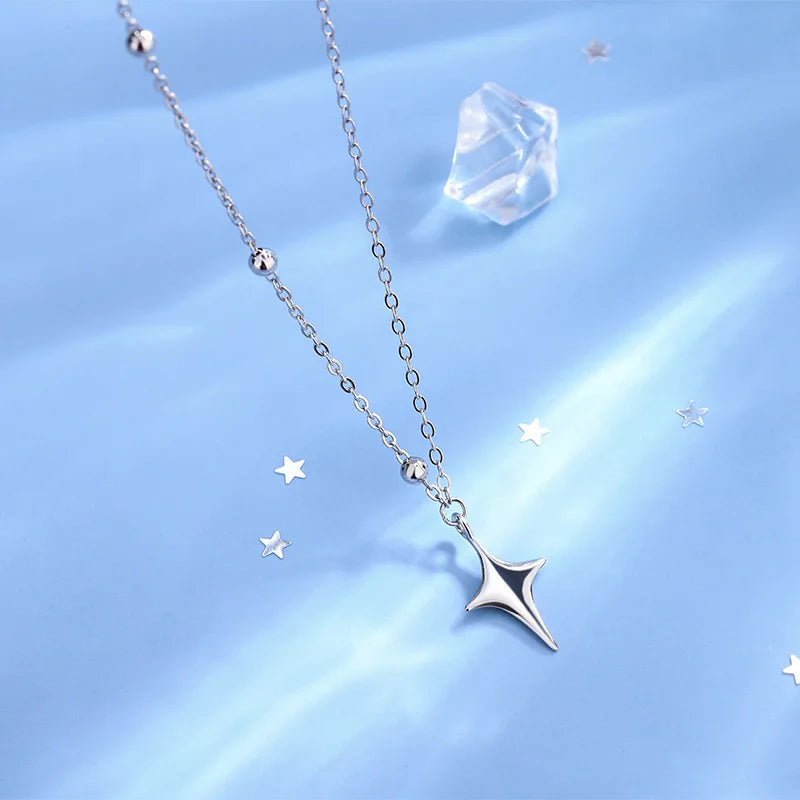 925 Sterling Silver Cross Necklace Star Asymmetric