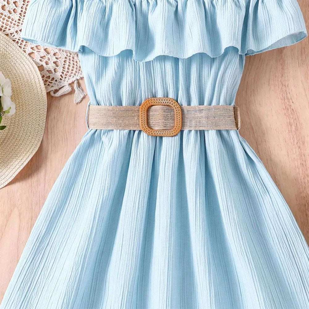 Dresses One-line Shoulder Strap Patchwork Lace Dress