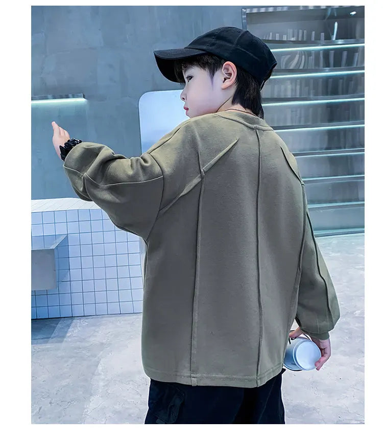 New Boys Sweatshirts 8 10 12 14Years Old Children Pullover Cotton Long Sleeve Korean Clothes Spring Fall Casual Sweatshirts Tops
