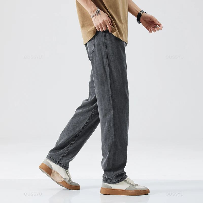 Thin Soft  Fabric Men's Jeans Classic Straight Denim Pants