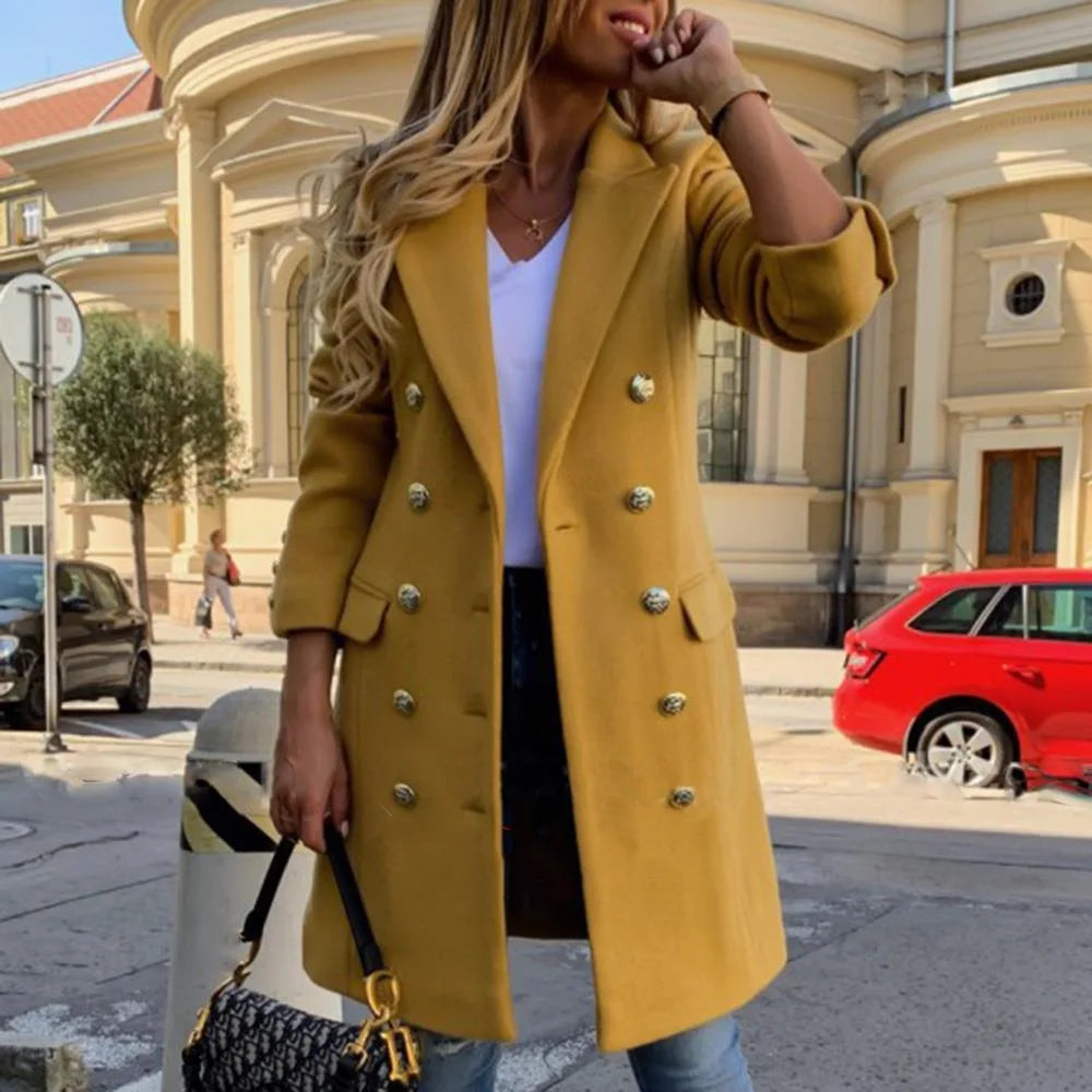 Solid Overcoat Button Lapel Woolen Coat