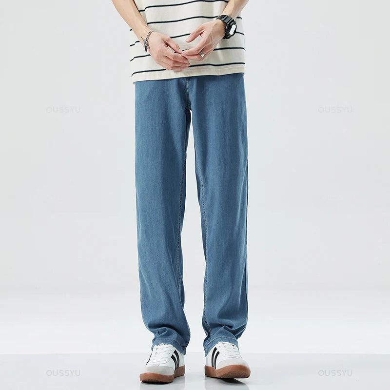 Thin Soft  Fabric Men's Jeans Classic Straight Denim Pants