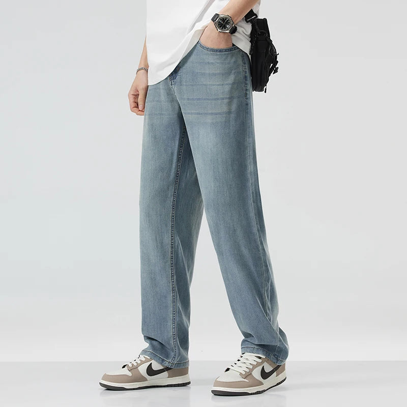 Thin Soft  Fabric Men's Jeans Classic Straight Denim Pants
