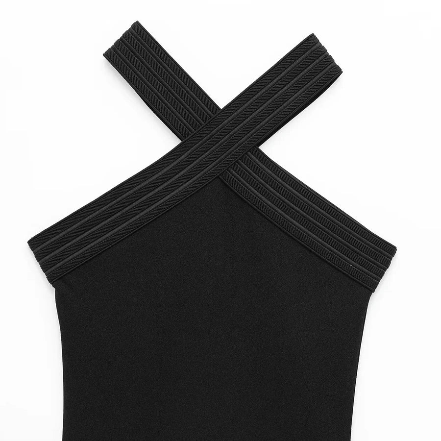 Halter Black Dress Mini Sleeveless Short Dresses