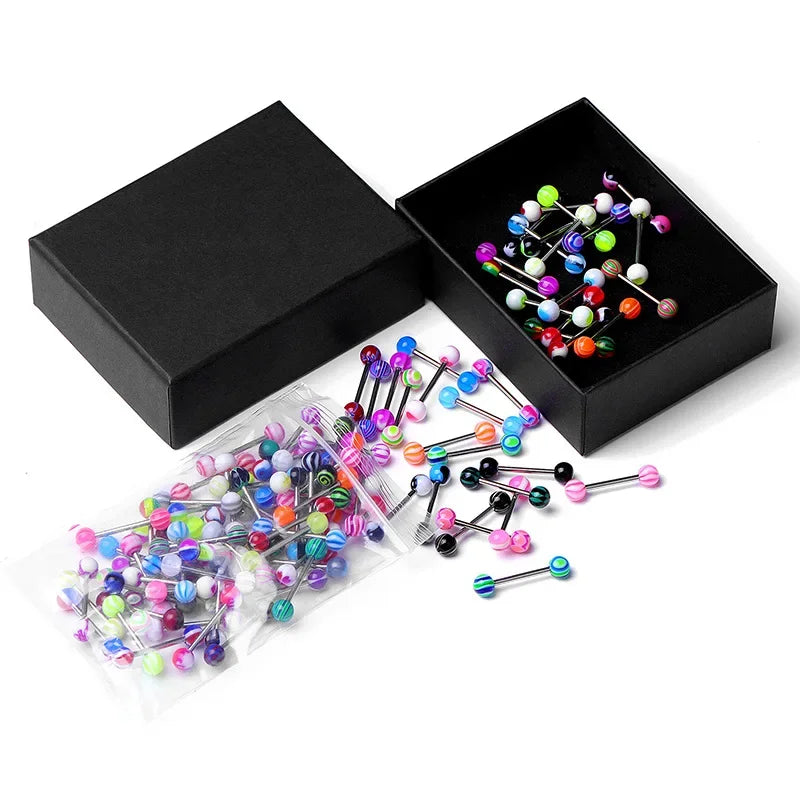 Mixed Color Acrylic Tongue Piercing for Women 316L Stainless Steel