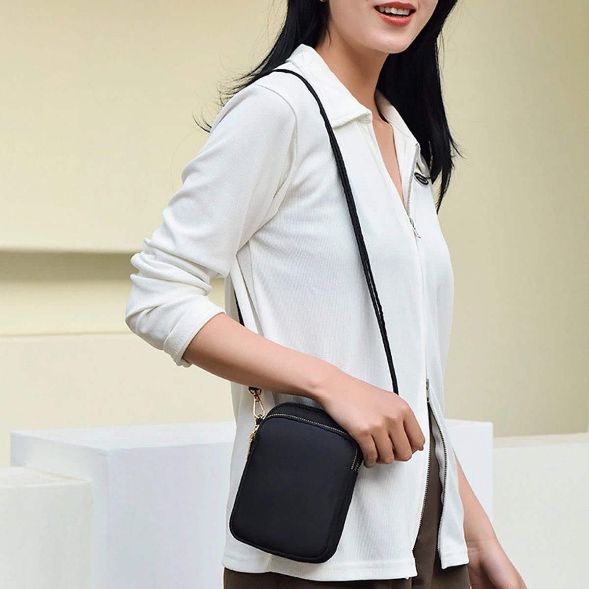 Light Luxury Mobile Phone Bag, Vertical Wallet, Lightweight, Large Capacity, 3-Layer Storage, Crossbody Single-Shoulder Bag