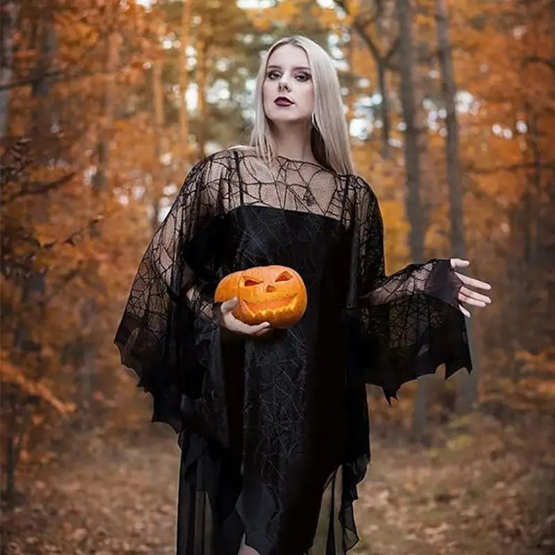 New Halloween Cloak Black Lace Cobweb