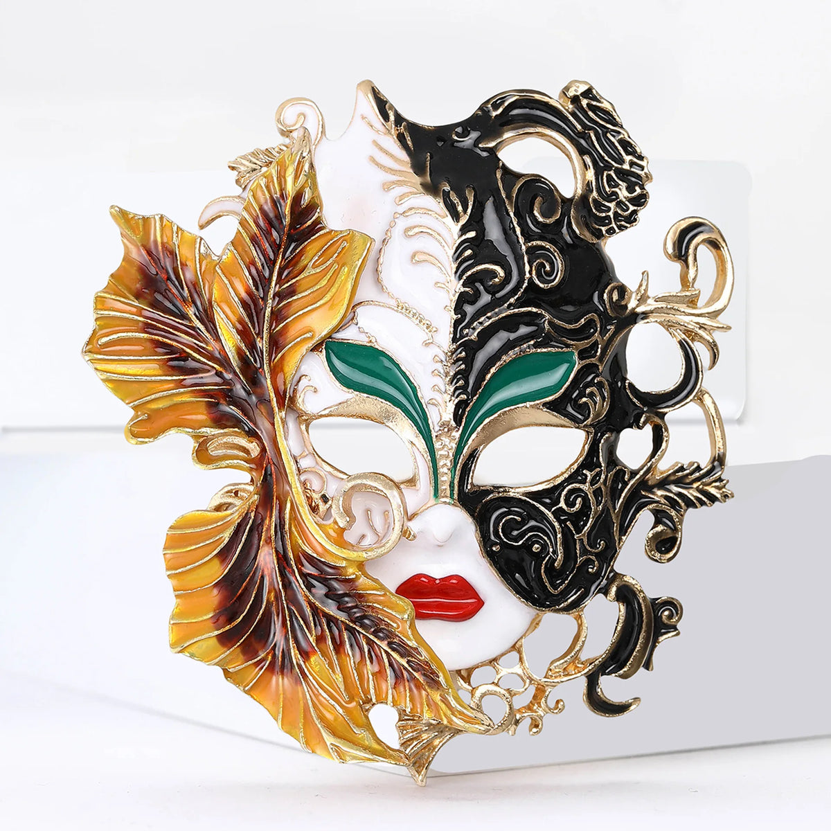 cross-border fashion creative heavy industry enamel drip oil carnival mask brooch alloy personality