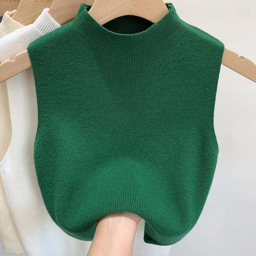 Vest Tank Top Half-turtleneck Knitt Cropped Camisole