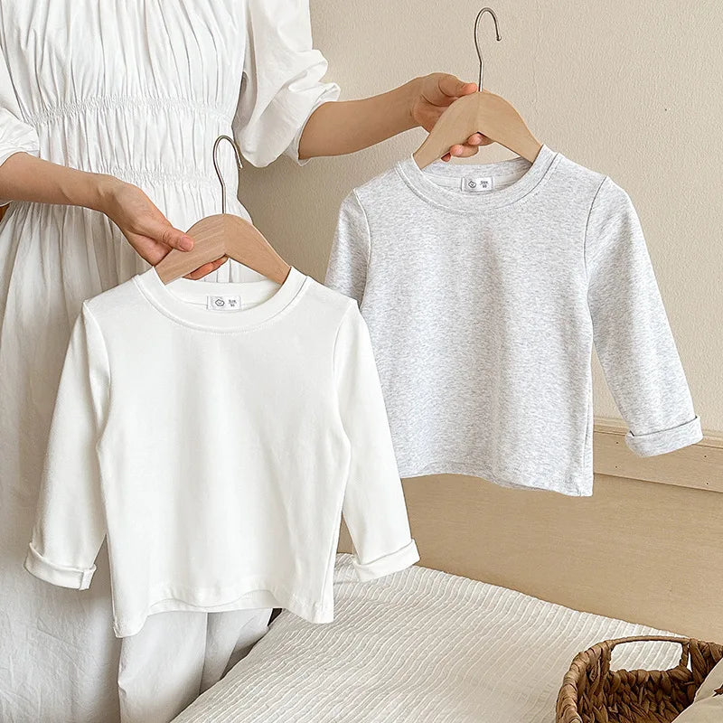 6 Colors Autumn Long Sleeve Tees Children's T-shirt Cotton Solid Color Base Coat Leisure Wear Boys Girls Tops Kids Clothes