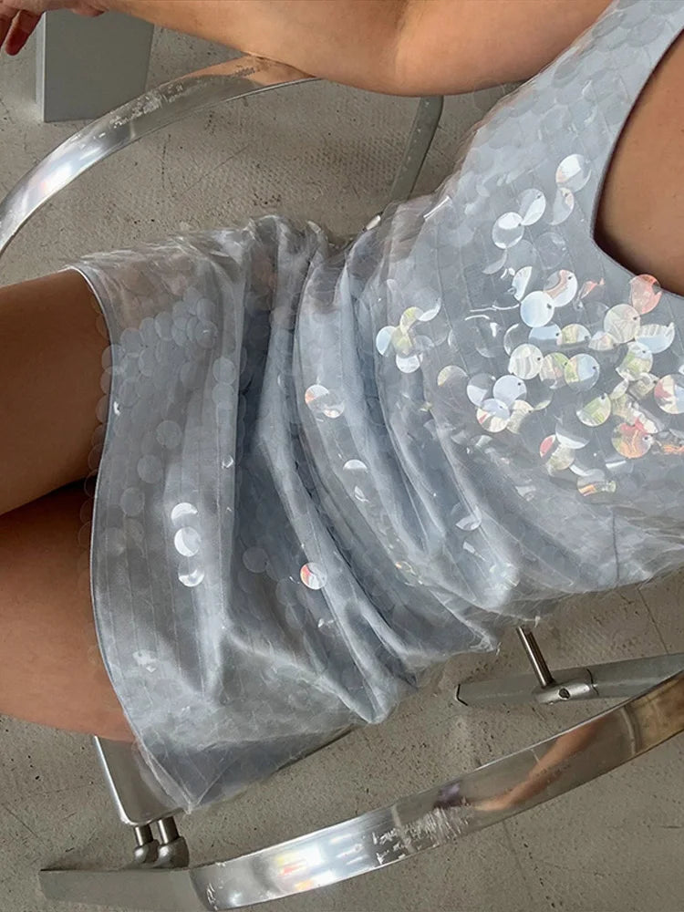 Sequined Loose Sling Short Dress
