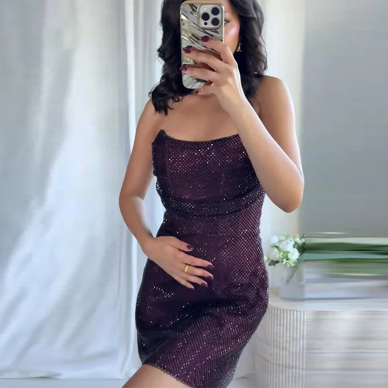 Diamond Halter Backless V Neck Dress