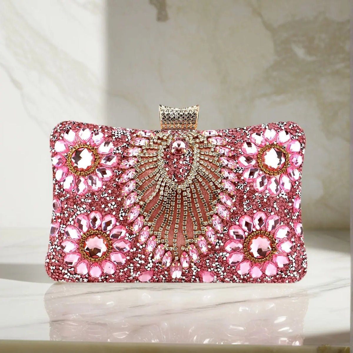 Acrylic Flower One Side Glitter Tassel  Clutch