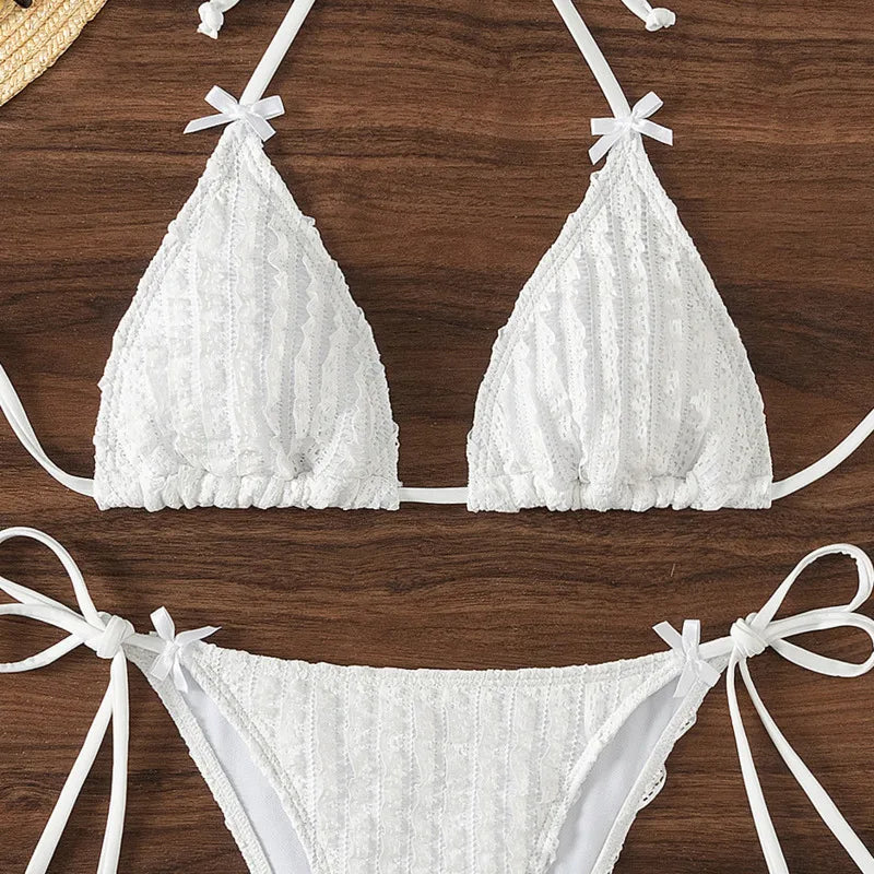White Bow Sexy Bikinis Swimsuits