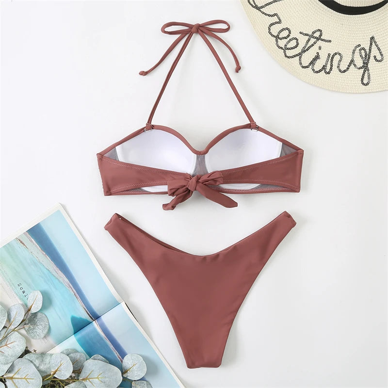 Bikini Swimsuit High Waist Thong Bathing Suit Two Pieces