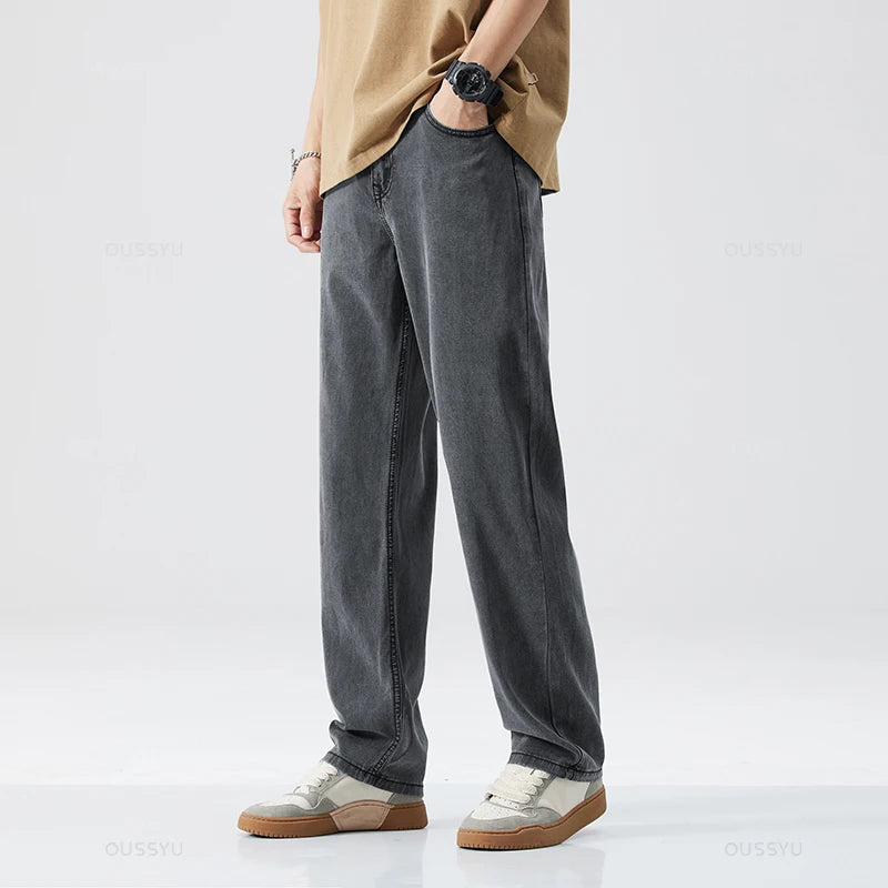 Thin Soft  Fabric Men's Jeans Classic Straight Denim Pants