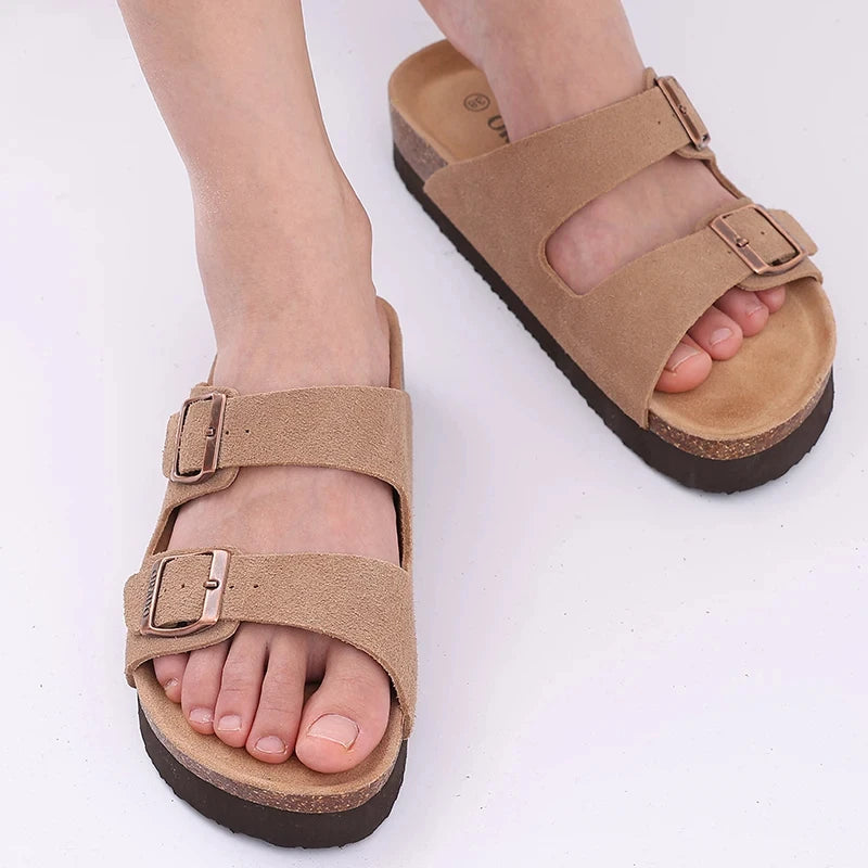 Cork Sandals For Women Men Fashion Soft Thick Sole Cork Slippers Summer Beach Sandals Home Open Toe Flat Sandals