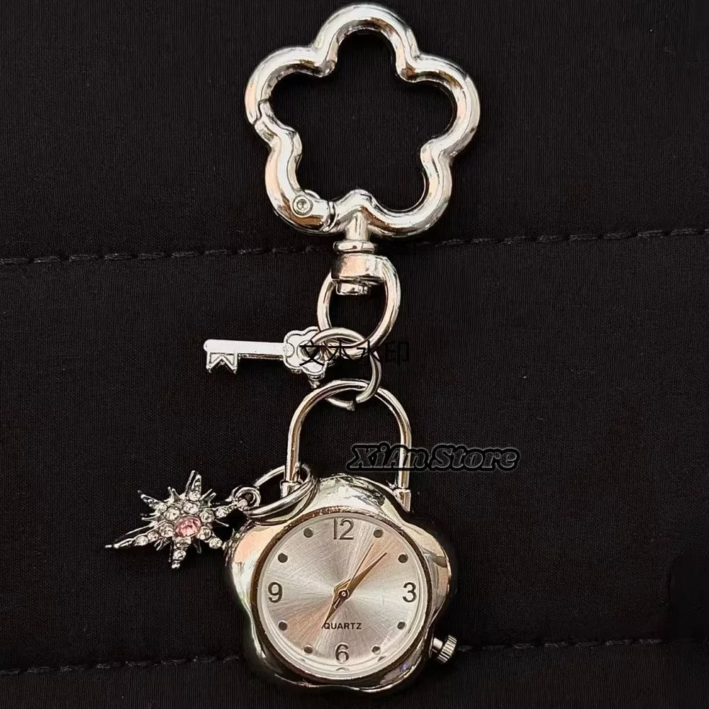 Star Pocket Adjustable Watch Clock Keychain Zinc Alloy