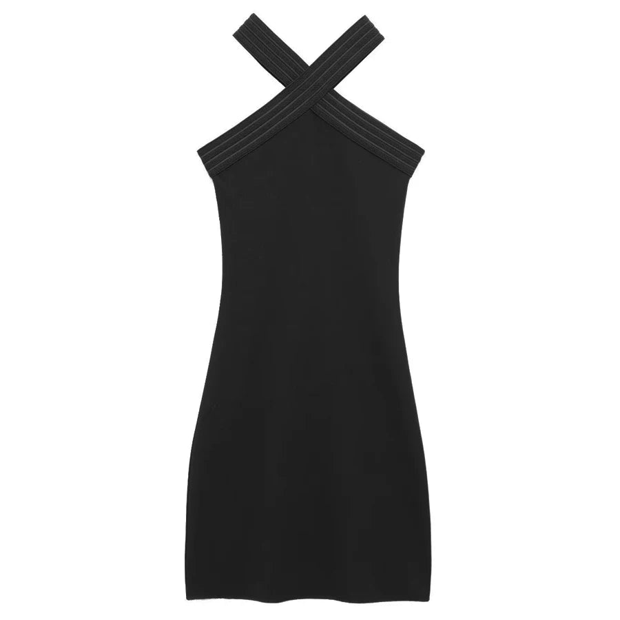 Halter Black Dress Mini Sleeveless Short Dresses