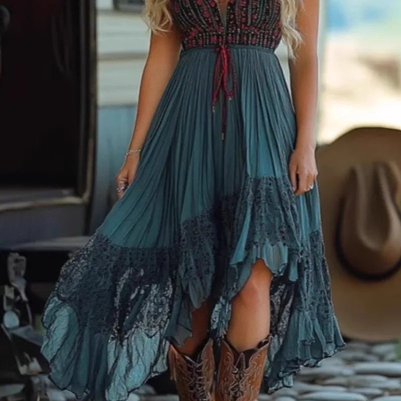 Fashion V Neck Dress For Women Casual Sleeveless High Waist Loose Dresses Robe Femme Holiday Boho Vintage Vestidos Clothes New