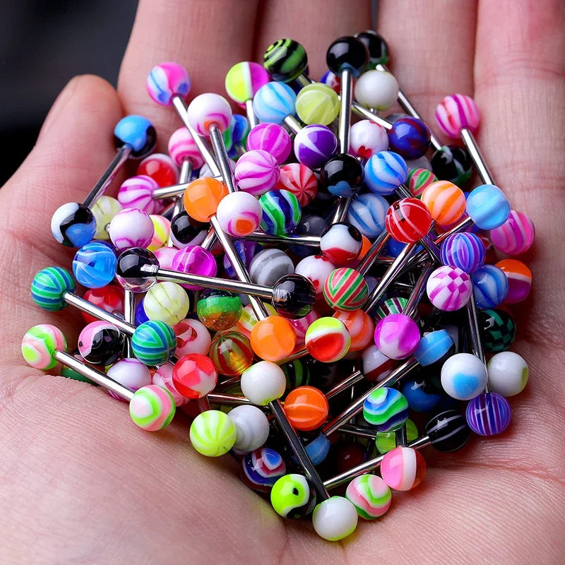 Mixed Color Acrylic Tongue Piercing for Women 316L Stainless Steel