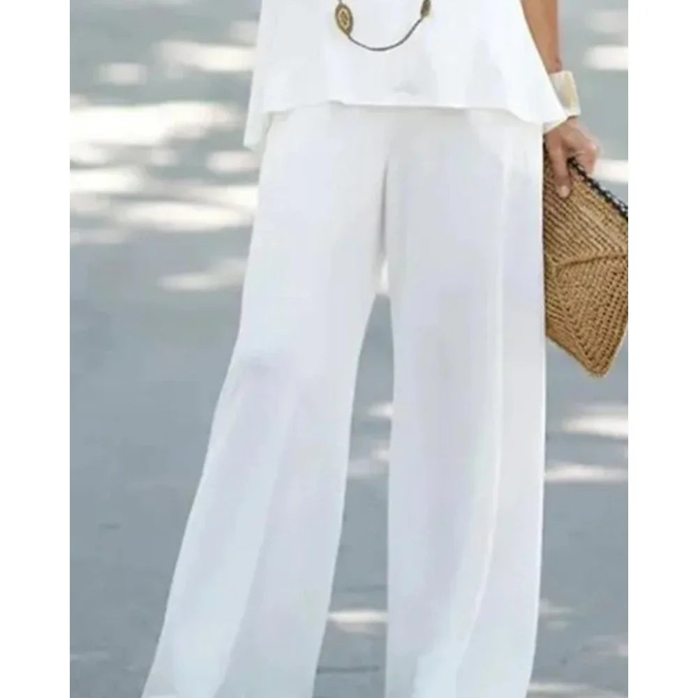 Women Two-Piece Set Halter Sleeveless V-Neck Top & High Waist Pants