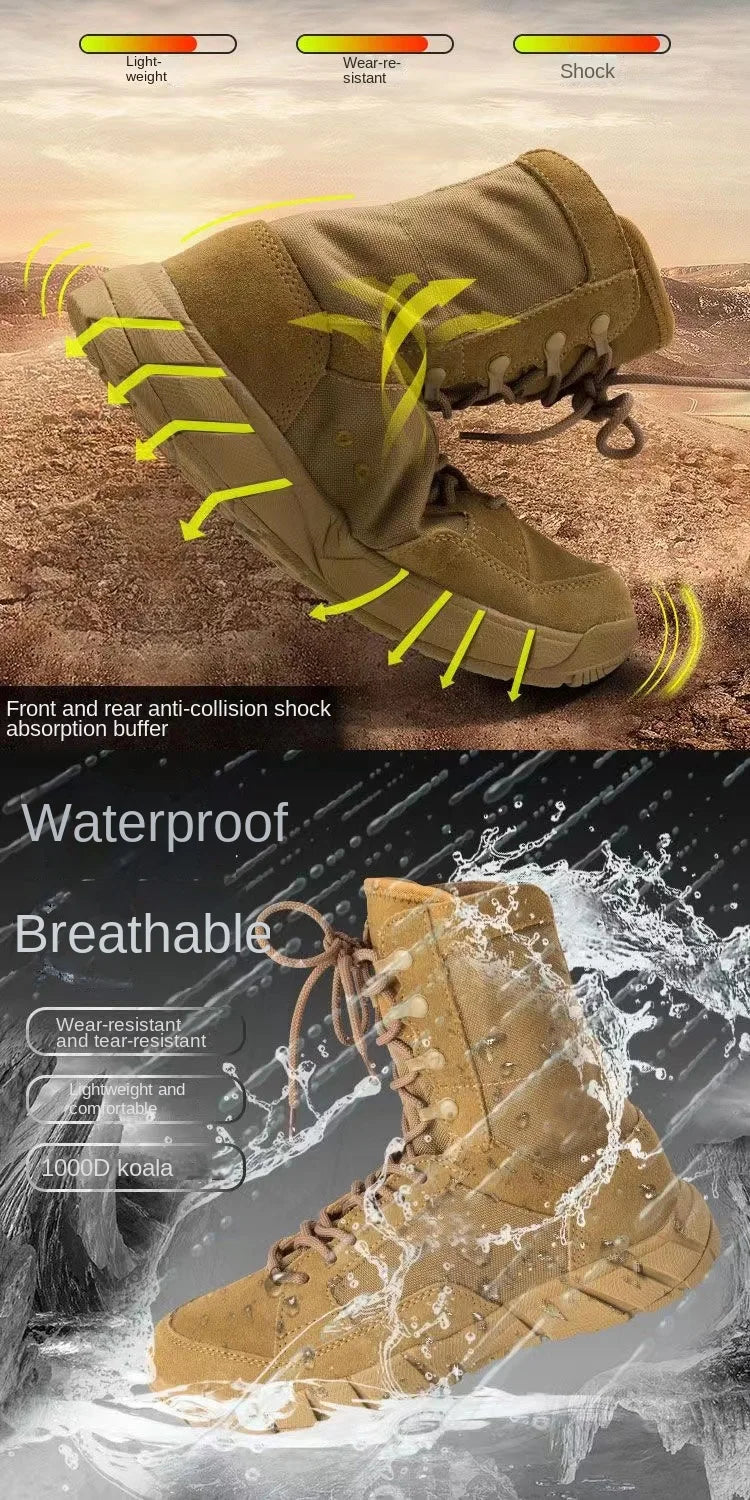 Man Lightweight Tactical Boots Combat Anti-Collision Training Lace Up Waterproof Outdoor Hiking Breathable Shoe