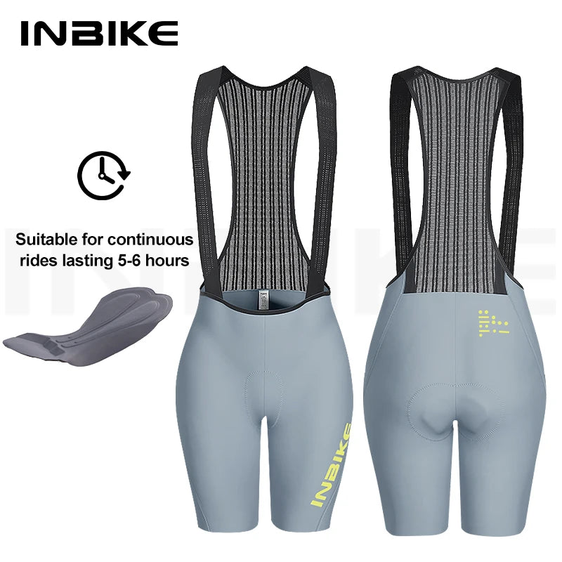 INBIKE Women's Cycling Bib Shorts Summer Breathable High-Waisted Suspenders Shorts Outdoor Bike Riding Underwear Cycling Gear
