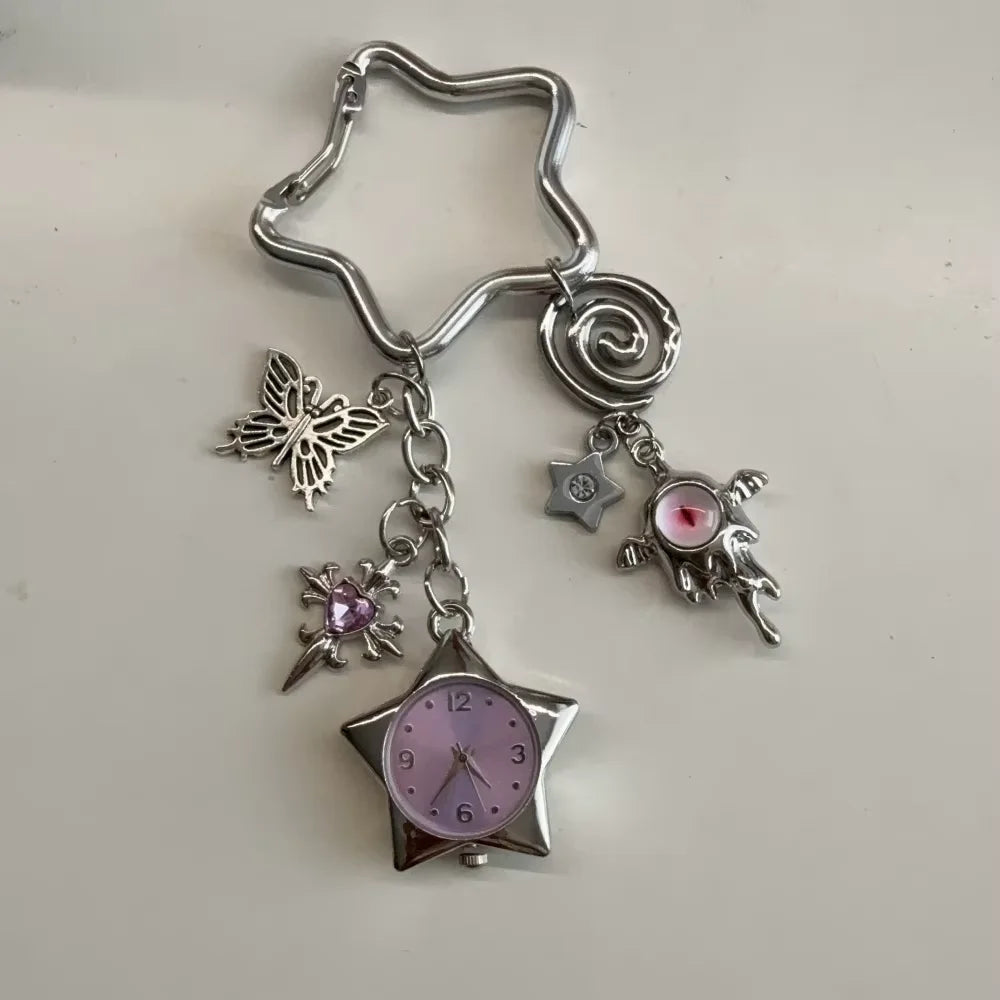 Star Pocket Adjustable Watch Clock Keychain Zinc Alloy