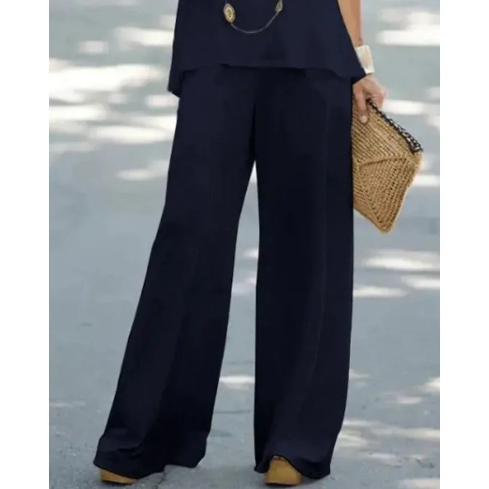 Women Two-Piece Set Halter Sleeveless V-Neck Top & High Waist Pants