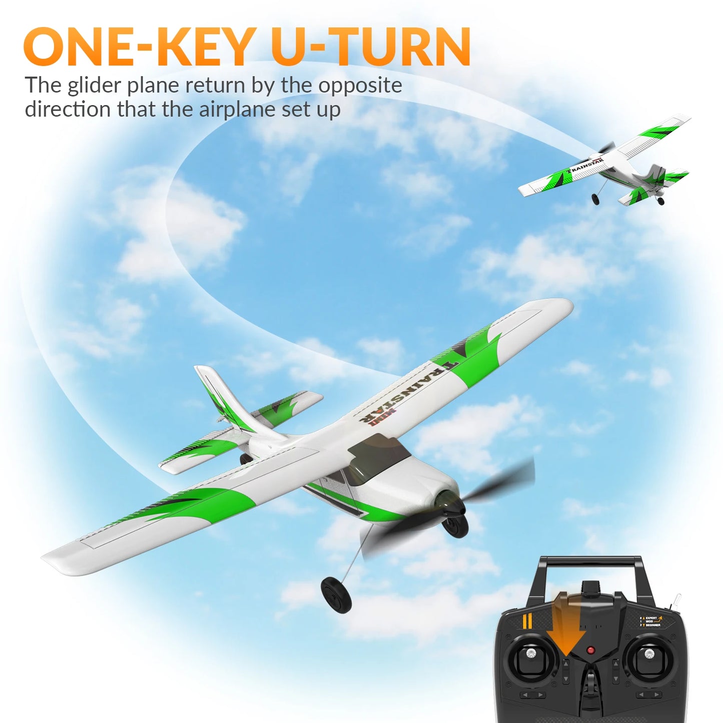 VOLANTEXRC RC Airplane Mini Trainstar 2.4GHz 3CH 3level Flight Control Fixed Wing Airplane Remote Control One-Key U-Turn Easy To Fly For Beginners 761-1RTF