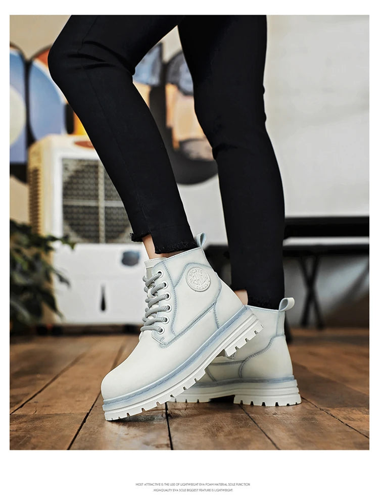 New autumn and winter men's boots rain boots high-top fashion side zipper motorcycle boots men's outdoor warm booties lacing 46