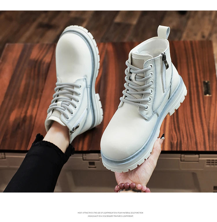 New autumn and winter men's boots rain boots high-top fashion side zipper motorcycle boots men's outdoor warm booties lacing 46