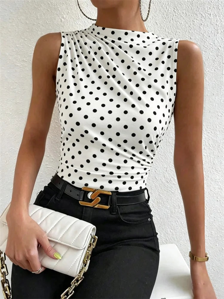 Mock Neck Ruched Tank Top for Women Summer 2024 Solid Color Pleated Sleeveless Tee Shirt Tshirt Streetwear Y2K