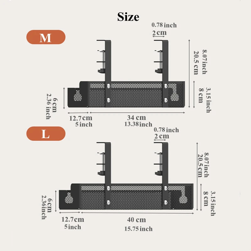No Drilling  Under Desk Cable Management With Clamp Retractable Power Strip Cord Holder
